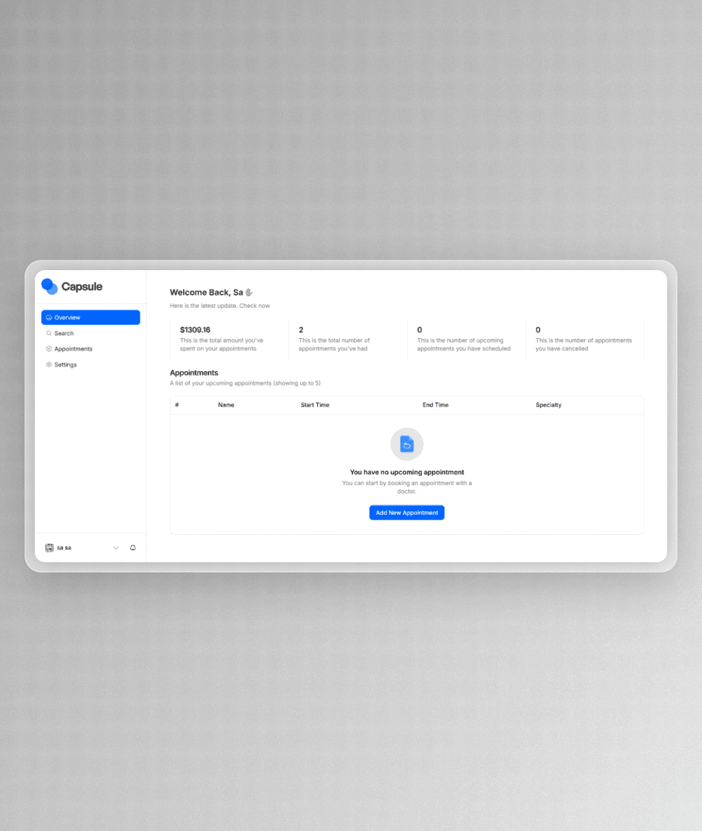 Picture of the wecare appliction dashboard